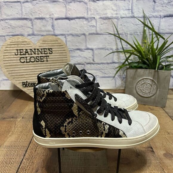 P448 Skate Snakeskin Print High Top Sneaker in Python Brown Size 38 - Picture 6 of 15